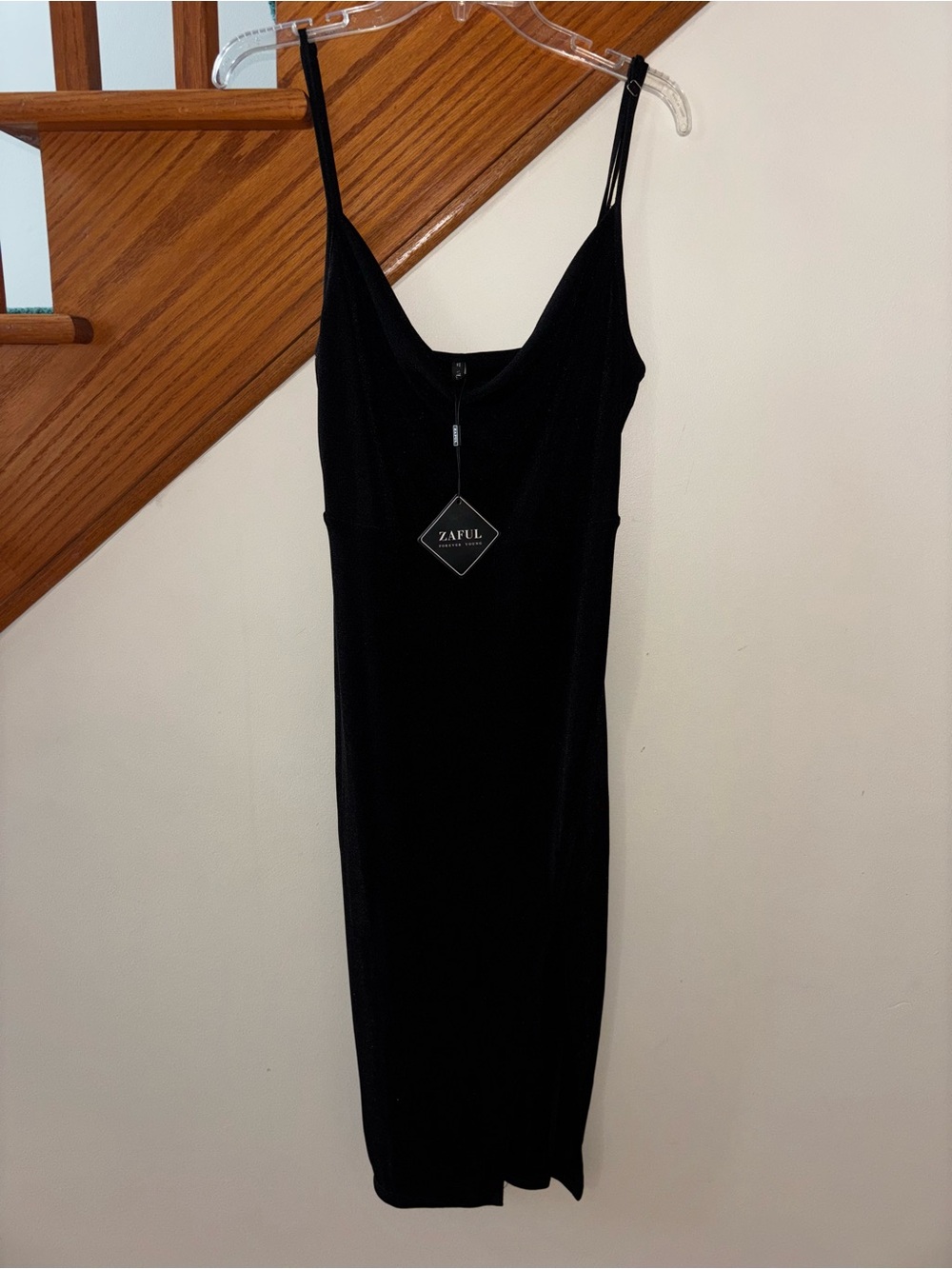 ZAF Black Shimmer Maxi Slip Dress NWT Side Slit Adjustable Straps Size L